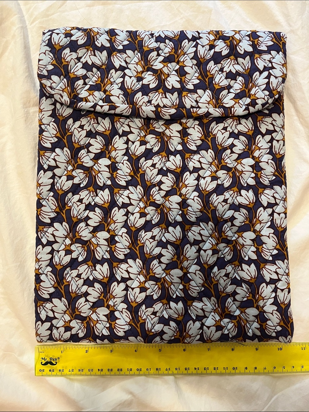 Vera Bradley Navy Blue Floral Quilted Laptop Sleeve with light blue Accents